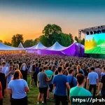 Home 22 공연기획사의 최신 트렌드 분석 - A vibrant outdoor music festival in Poland during sunset, featuring a large diverse crowd enjoying a...
