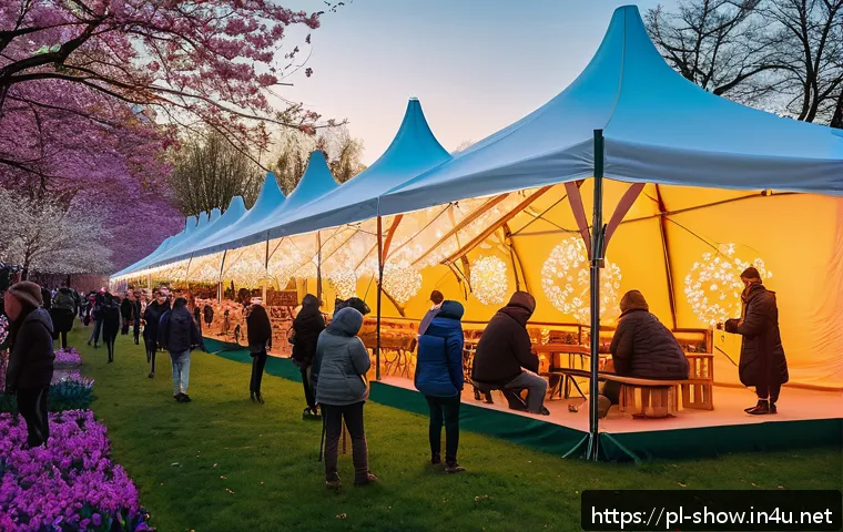 공연기획사의 시즌별 업무 차이 - A vibrant outdoor spring event in a Polish park during daytime, featuring a diverse group of people ...