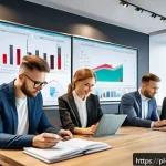 Home 20 공연기획사에서의 성공적인 첫 프로젝트 - A modern event planning office scene in Poland, featuring a diverse team of young professionals coll...