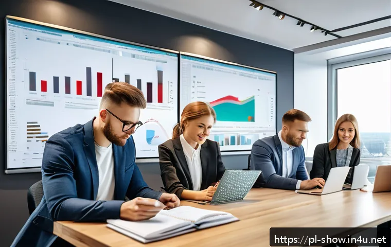 공연기획사에서의 성공적인 첫 프로젝트 - A modern event planning office scene in Poland, featuring a diverse team of young professionals coll...